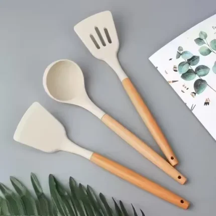 Non-Stick Silicone Spatula Set with Wooden Handles